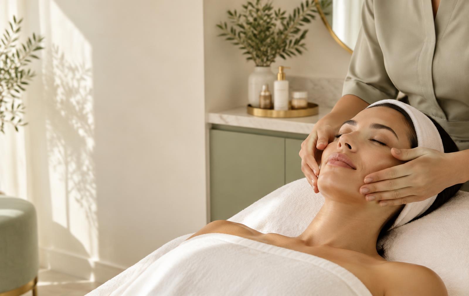 Momento de cuidado facial em uma clínica de estética